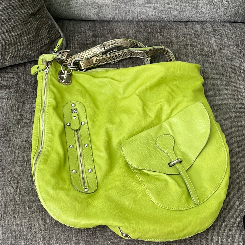 Melie Bianco Green Leather Shoulder Bag